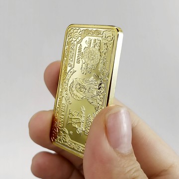 美國鍍金紀念章 創意印第安酋長紀念章收藏品方形鍍金條家居禮品