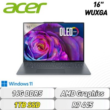 Acer 宏碁 Swift Air SFA16-62M-R4TQ 16吋輕薄特仕筆電(R7-445/16GB/1TB SSD/Win11)