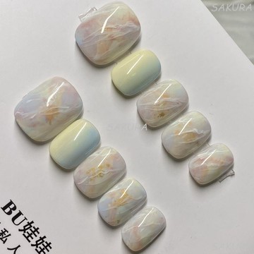 🎀台灣出貨🎀ins假指甲貼片可拆卸美甲五色穿戴甲手工漸變防水高級美甲短款