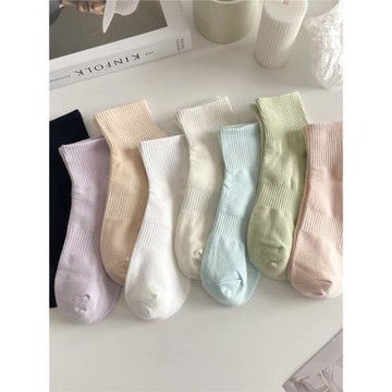 夏季純色短筒襪子女棉襪襪日系學生運動彩色短襪運動春夏中筒襪子