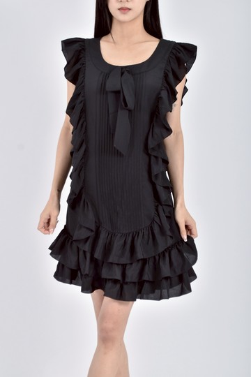 (S) ted baker質感無袖傘邊黑色洋裝