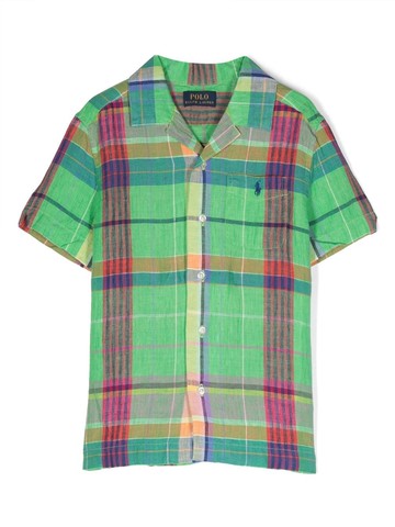Ralph Lauren Kids - plaid short-sleeved shirt - kids - Linen/Flax - 8 - Green