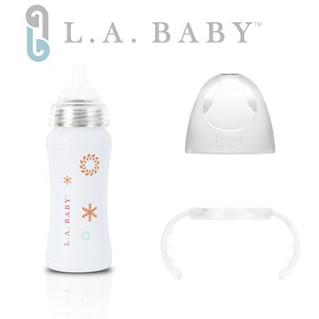 (美國L.A. BABY) 學習杯套組-超輕量醫療級316不鏽鋼保溫奶瓶 9oz(珍珠白)+Tritan學習握把