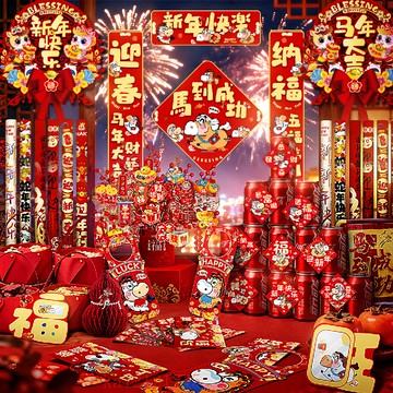 臺灣嚴選2026馬年新年裝飾大禮包春聯福字門貼紅包窗花全套過年佈置用品