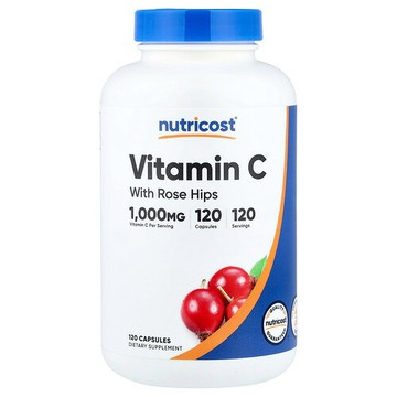 Nutricost, 含玫瑰果的維生素 C，1000 毫克，120 粒膠囊
