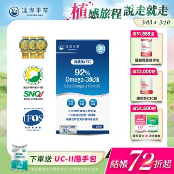 92% Omega-3 rTG高濃度魚油EX（120顆）【1盒／2盒／3盒／5盒／11盒優惠組】
