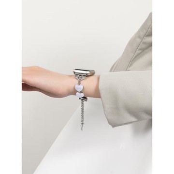 適用iwatch11蘋果S11手表applewatch10表帶S10鐳射S9愛心金屬鏈SE3小香風S8女8夏7新款6代創意個性運動10智能