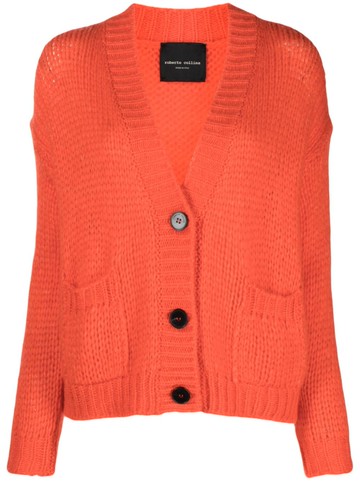Roberto Collina - V-neck alpaca wool-blend cardigan - women - Wool/Alpaca Wool/Nylon - XS - Orange