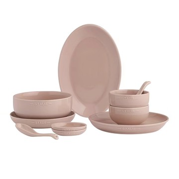 staub 自然秘境陶瓷餐碗盤餐具 10p  10個餐碗盤餐具  豆沙粉  1組
