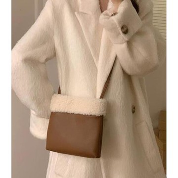 Sp house 復古柔軟羊羔毛側背斜肩女用水桶包(3色可選)