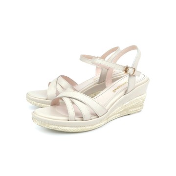 (限時⬊5折)GREEN PINE夏日編織楔形涼鞋 米白色 (00141528)