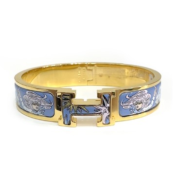 【Hermes 愛馬仕】 H703313F F5 經典Clic H LOGO琺瑯金色窄版手環(印花圖騰)