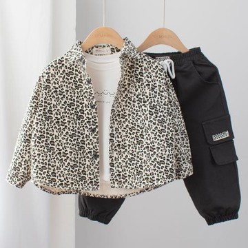 炸街豹紋，男童長袖襯衫韓版洋氣兒童春秋款襯衣小童寶寶牛仔外套