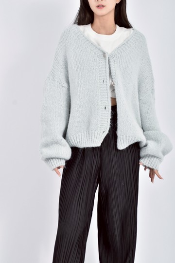 (L) untoy質感針織落肩開襟淺藍色外套