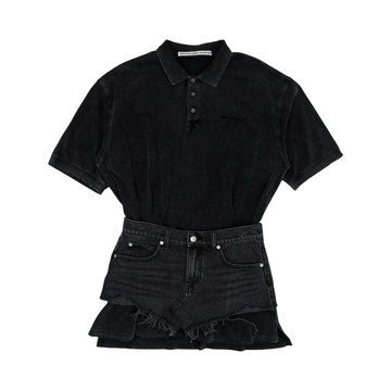 alexanderwang 層疊式Polo迷你洋裝（拼接重構丹寧裙）