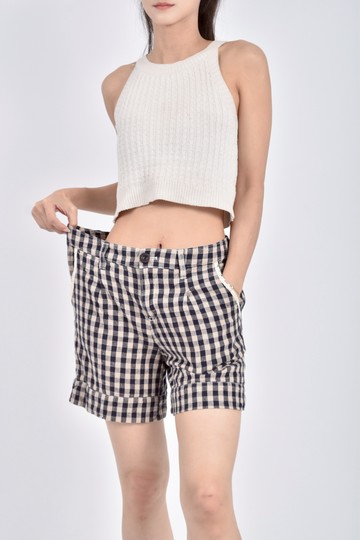 (XL) iimk棉質麻格紋藍色短褲