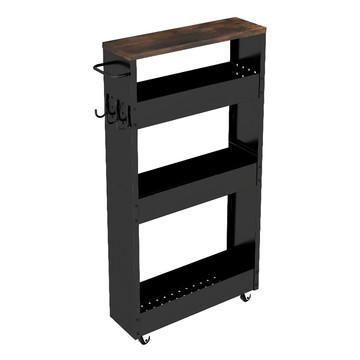 AOTTO 創意傢俱 廚房夾縫附輪收納推車 碳鋼廚房洞洞夾縫架 42.5*13*82 cm  黑色  4層