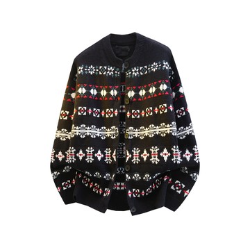 美式復古提花百搭休閒毛衣小外套男秋冬季新款針織衫外套男