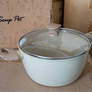 麥飯石雙耳湯鍋燉鍋家用蒸鍋小煮鍋燃氣灶電磁爐通用煮面鍋不粘鍋