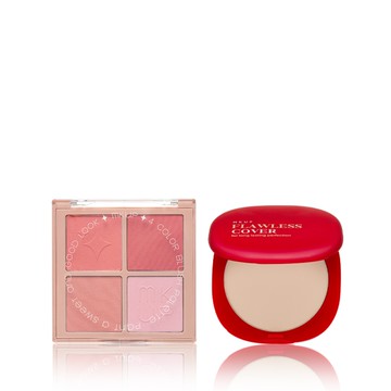 MKUP 美咖【新品上市】白裡透紅四色腮紅盤+高遮無痕水粉餅