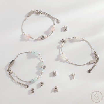 【SPANCONNY】專屬字母 | 海藍寶 草莓晶 白瑪瑙 | 天然水晶手鍊 (CONNY系列)