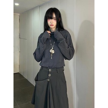 FG721黑色針織長袖打底衫女秋冬新款高領修身微彈外穿內搭T恤上衣