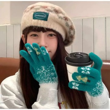 【Super Q】191#聖誕樹毛線針織手套 針織手套 毛線手套 冬季手套 保暖手套 手套 露指手套