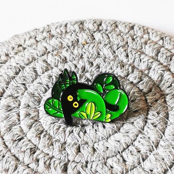 Plus 1 可愛黑色花貓金屬徽章胸針心口針