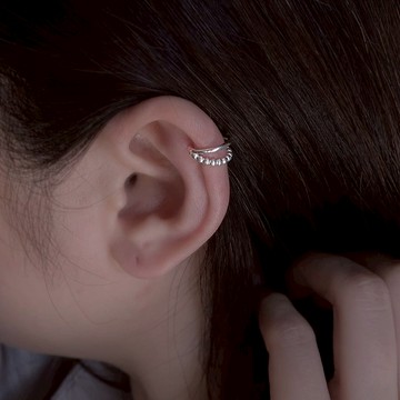 925純銀 幾何圓珠 雙線 亮霧面 耳骨夾 耳環 免費送禮包裝