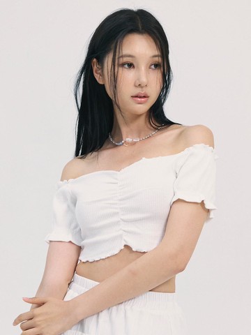 yui shirring top-white