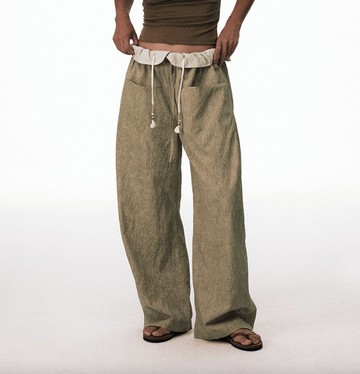 泡泡格肌理 / 立體彎刀長褲 / 藥染