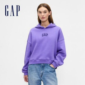 【GAP】女裝|Logo刷毛印花帽T-紫色(429497)