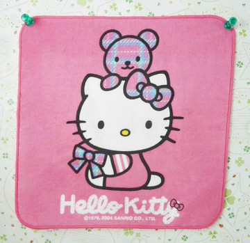 【震撼精品百貨】Hello Kitty 凱蒂貓 方巾-粉色-頭上做熊 震撼日式精品百貨