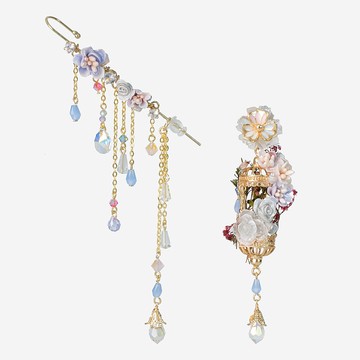 心之籠乾燥花鍍玫瑰金鳥籠S925耳環及耳箭