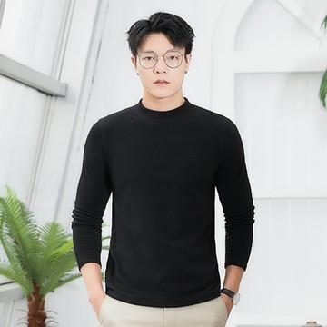 [米蘭精品] T恤長袖上衣-立領保暖純色打底衫男裝5色74it56