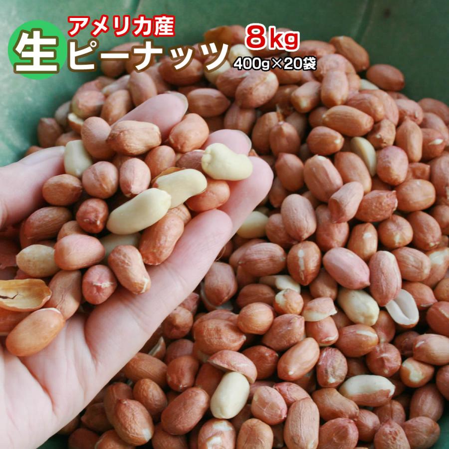 生ピーナッツ 合計8kg 400g×20袋セット アメリカ産 無添加 薄皮付きピーナツ