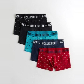 Hollister 海鷗 經典刺繡貼身四角內褲五件組(男)-多色