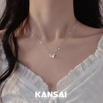 KANSAI 閃鑽大小蝴蝶項鍊 女輕奢 高級感 爆款 小眾設計 鎖骨鏈 送女友 閨蜜禮物