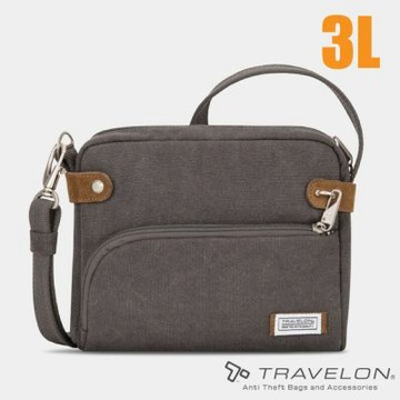 【Travelon】防盜復古側肩包(24.8X19.7X6.4cm)/單肩包.旅遊背包.護照包_TL-33071 灰