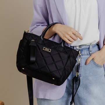 FOCUS菱格輕量防潑水真皮拼接尼龍包/手提/斜背/托特包【共3色-F7220】熱銷補貨到!!