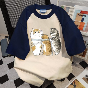 [Veee]拼色上衣 短袖 t恤女 女生衣服 oversize 短袖 上衣女 美式復古上衣 寬鬆上衣短袖 衣服女