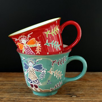 創意歐美風手繪早餐杯燕麥杯大容量陶瓷咖啡杯釉下彩甜品杯子