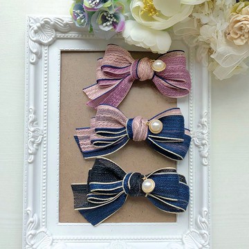 可愛麻料拼色雙色蝴蝶結髮夾瀏海夾