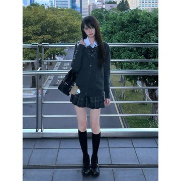 灰野川炭灰色毛衣甜美學院風寬松針織開衫薄款毛衣女東京歲時記JK