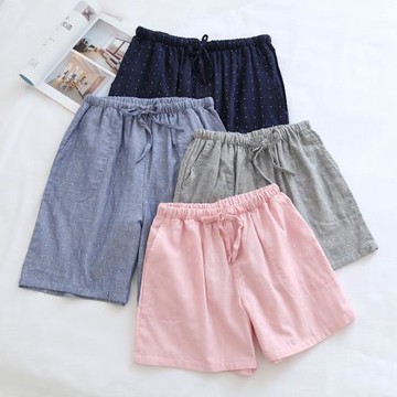 男女情侶款短褲家居褲純棉梭織雙層紗布睡褲夏薄款柔軟親膚9-2