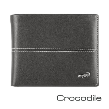 Crocodile鱷魚皮件 男皮夾 拉鍊真皮短夾 素面軟皮 7卡  Classic經典系列 0203-3607-黑咖兩色