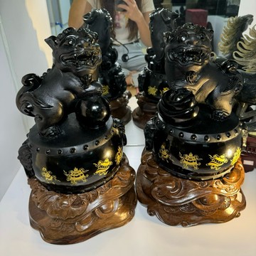 天然水晶 彩曜石雕件 對獅雕件 送禮收藏 化煞 吉祥平安 天然水晶 黑曜石 彩曜石 對獅 A2088