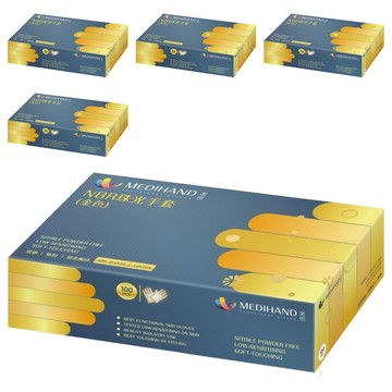 MEDIHAND 美恆 NBR珠光手套 100入 無粉柔軟觸感  小(S)  珠光金  5盒