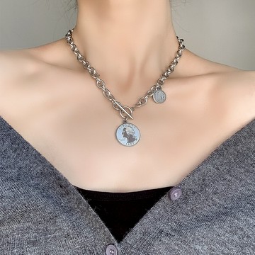 復古硬幣毛衣鏈衛衣項鏈年新款ins潮嘻哈個性冷淡風鎖骨鏈女
