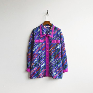 【蛋植物古著】鮮明紫雲印花古著襯衫